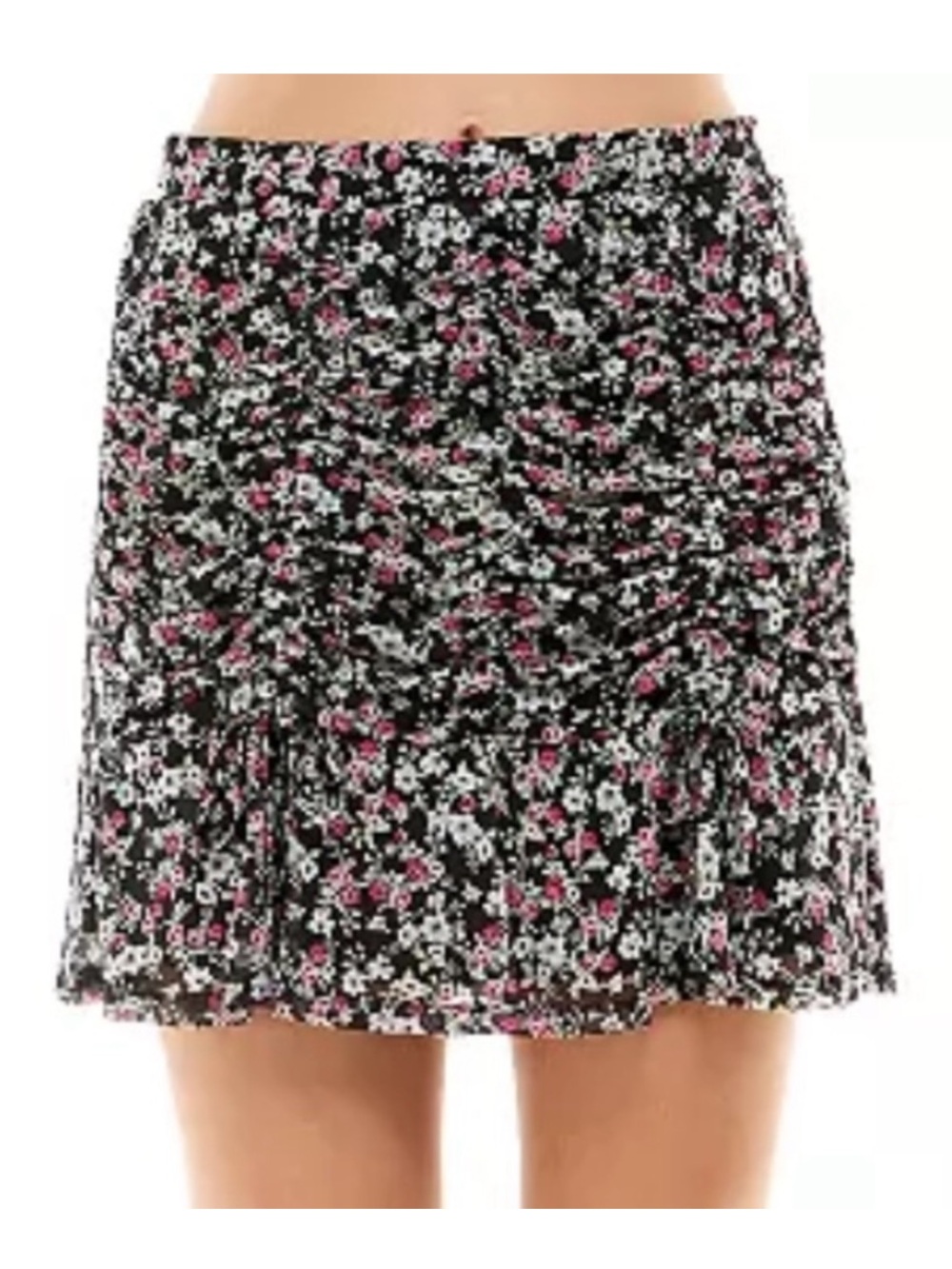 ULTRA FLIRT Skirt Ruched Mesh with Vertical
Drawstrings Black Floral